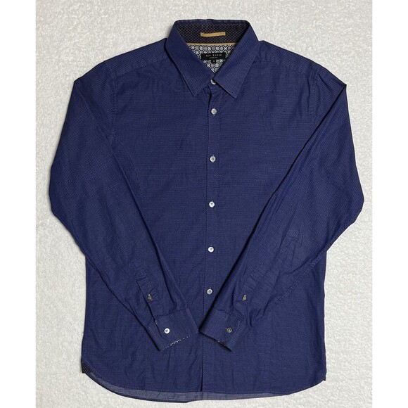 TED BAKER LONDON Button Down Shirt Men's 4 L Blue Cotton Stretch - Picture 3 of 17